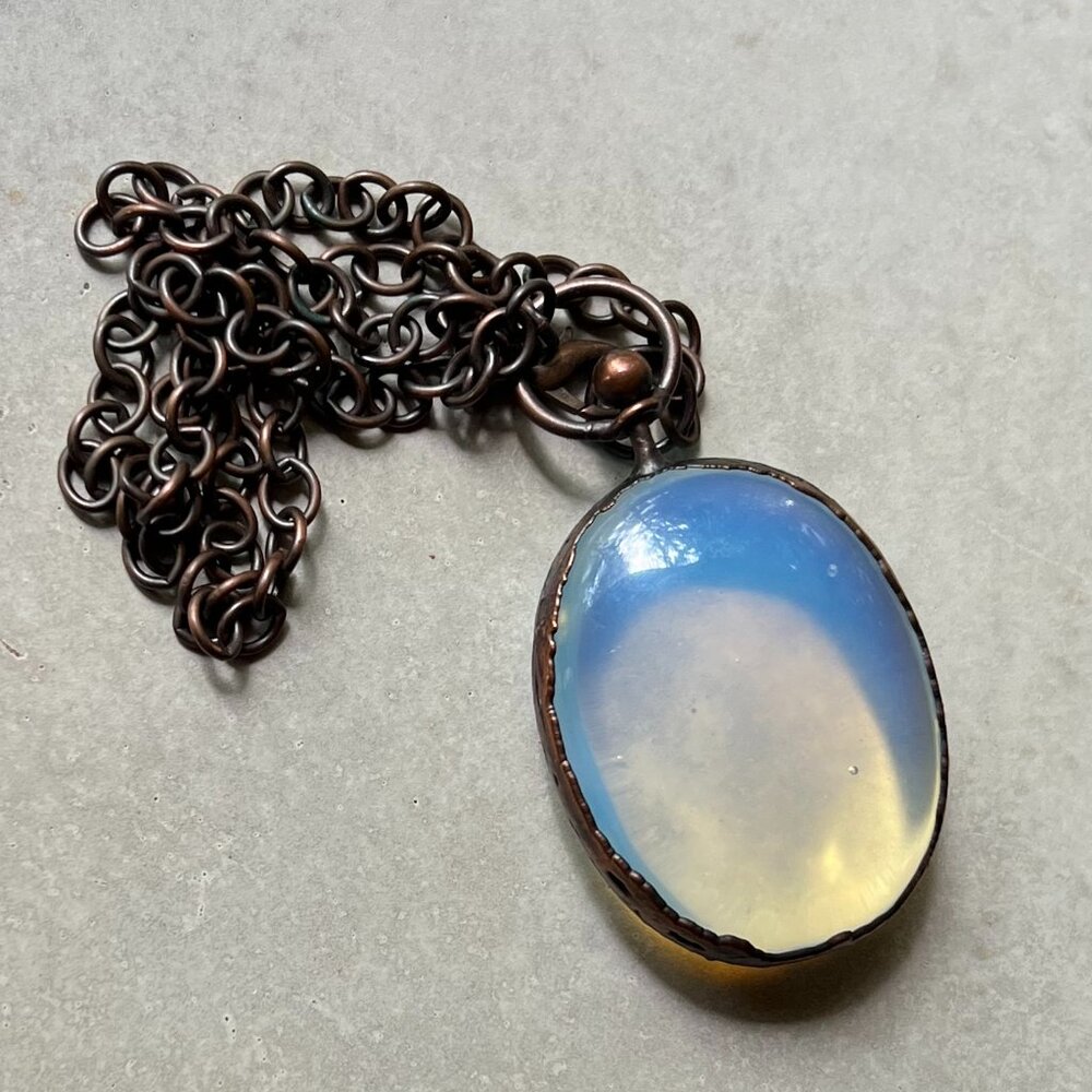 Spinning Opalite Scrying Amulet l Scrying Stone Jewelry by Query Eve